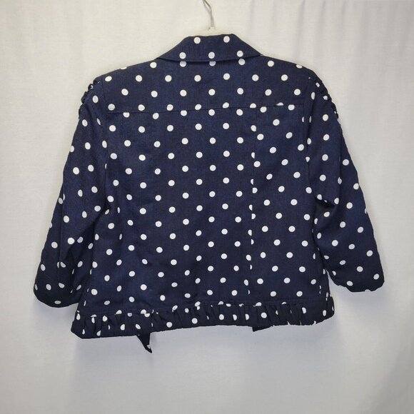 Christopher & Banks Petite Small Jacket Blue White Polka Dot Open Front - Picture 2 of 6